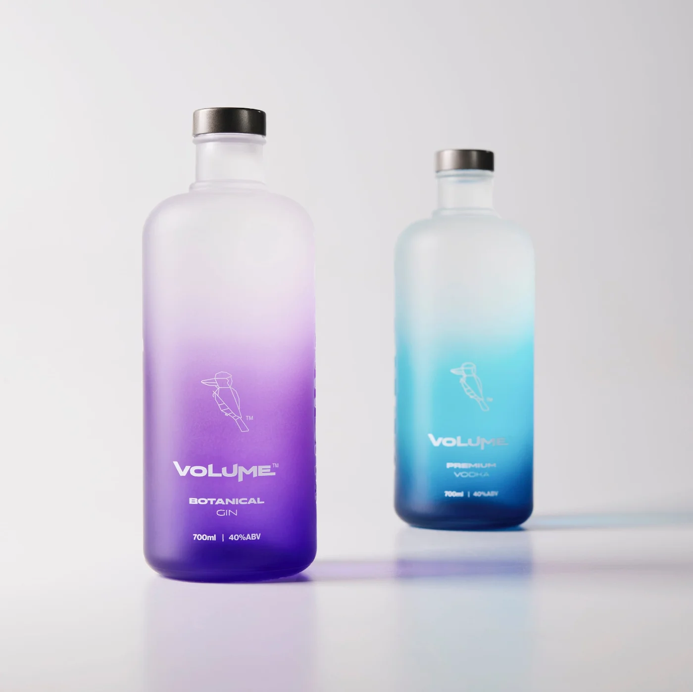 Volume Botanical Gin and Premium Vodka bottles
